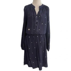 Lilly Pulitzer Navy Blue Midi Dress Button & Mirror Dot Accents shirt dress.